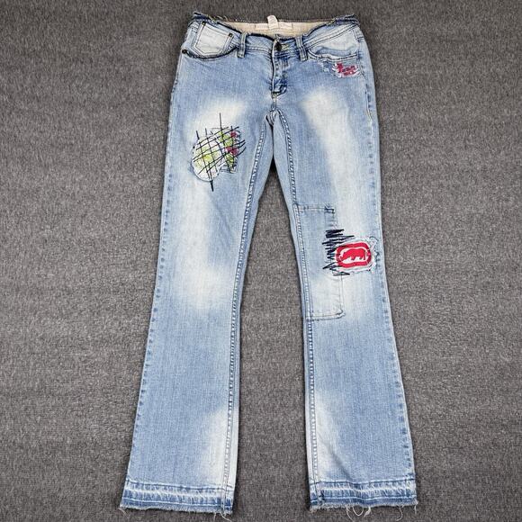 Vintage Ecko Unltd Patchwork Jeans Women’s 5 Blue Grunge‎ Distressed Skate Y2K - Picture 1 of 8